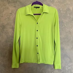 Jones New York Stretchy Chartreuse Button Long Sleeve Down Shirt